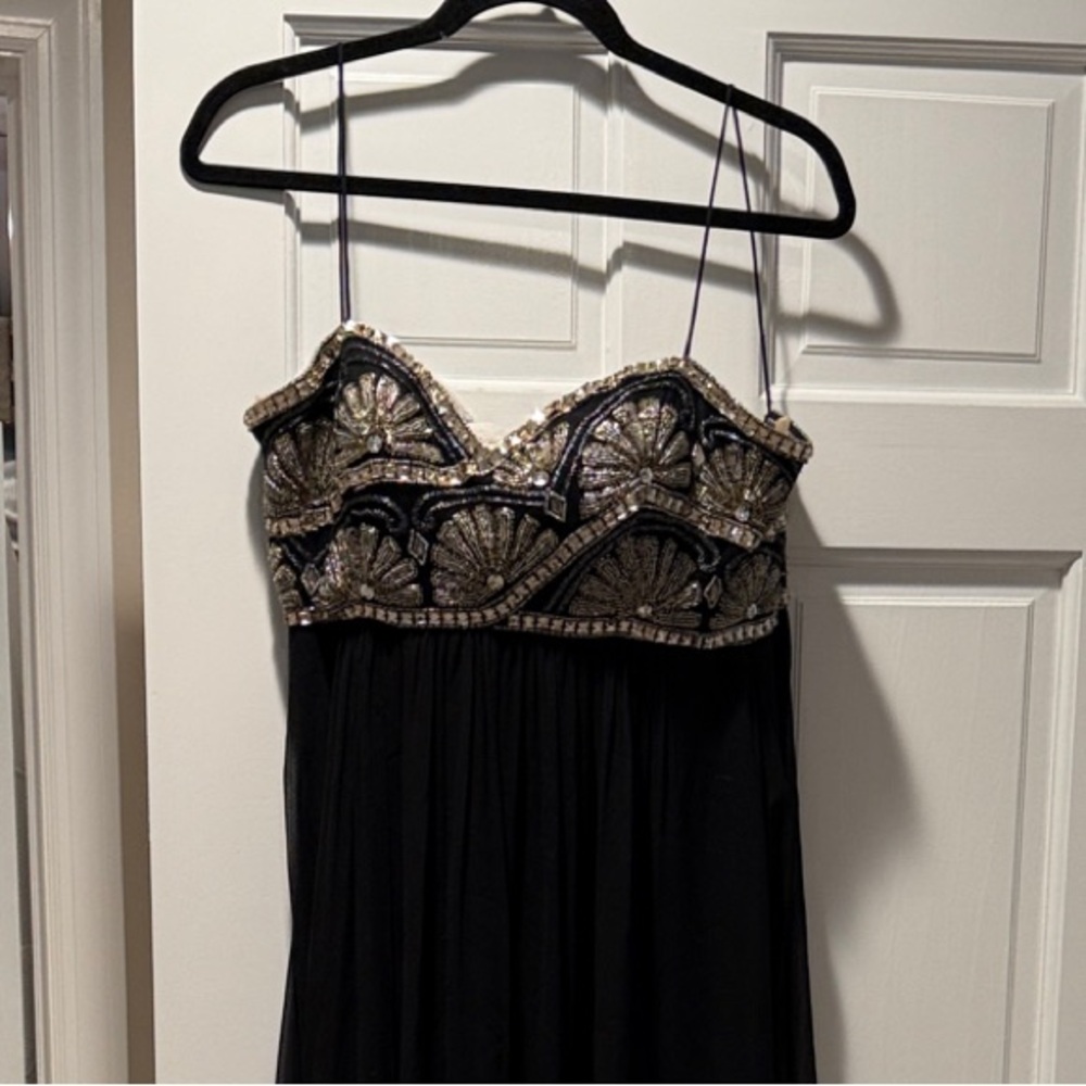 JS Collections Black and Gold Strapless Dress